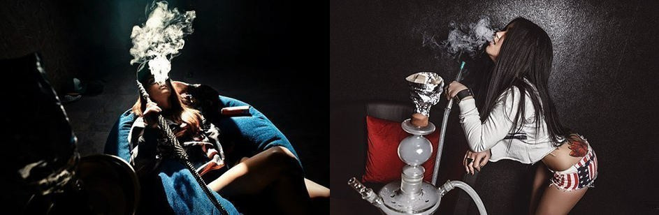 курение кальяна на черном фоне девушки дым